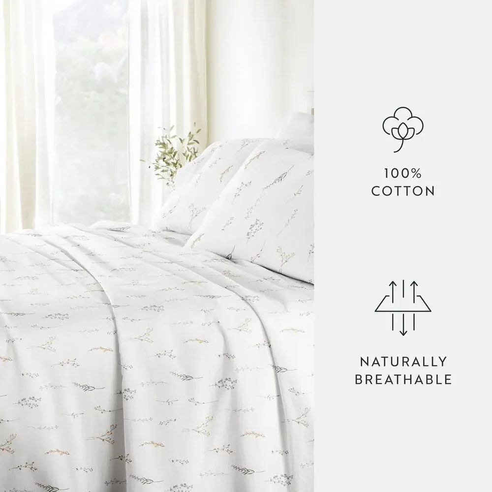 New CALIFORNIA KING Wild Garden White Floral 100% Cotton Deep Pocket Sheet Set